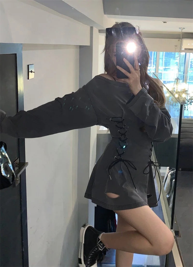 Fairycore Grunge Corset Dress Long Sleeve Women Aesthetic Dresses Spring Autumn