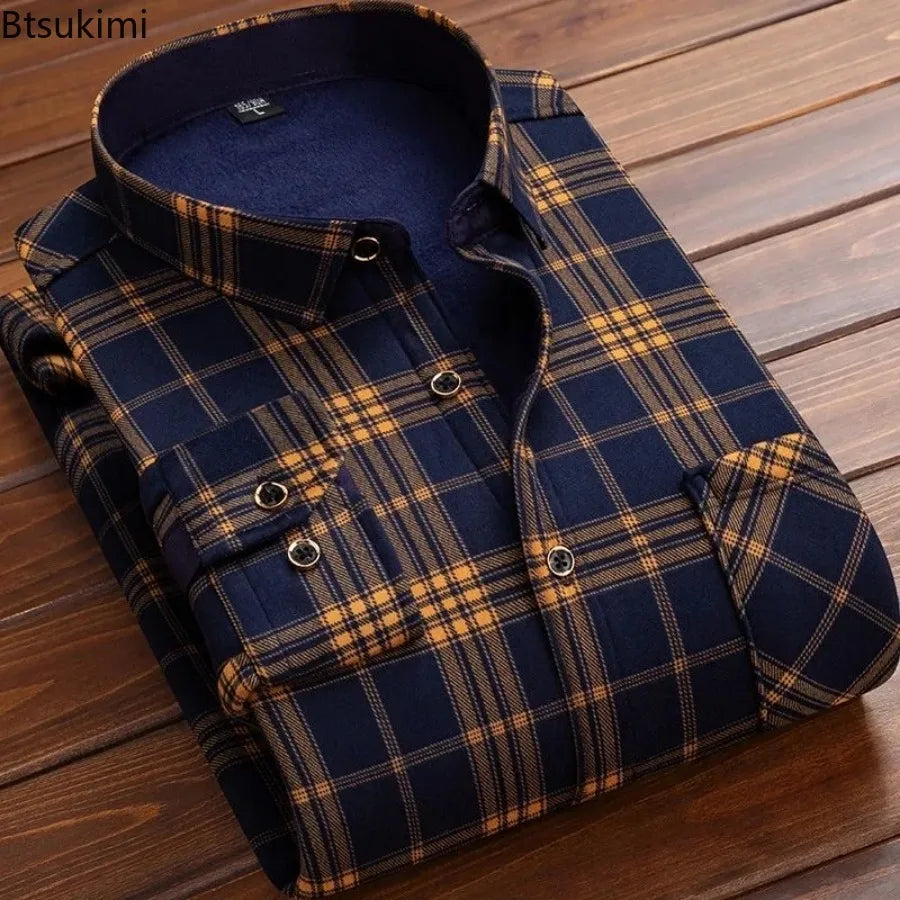 Btsukimi Men’s Plaid Casual Shirt – Stylish and Warm Autumn/Winter Shirt