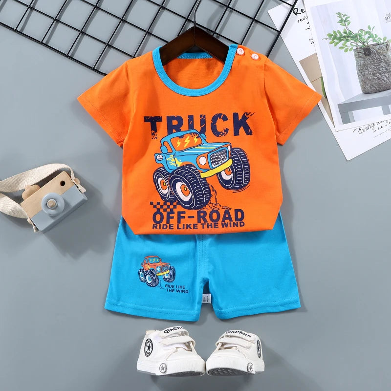 NoEnName_Null Unisex Summer Outfit for Kids – Soft Cotton-Polyester Casual Wear (Ages 25M–12Y)