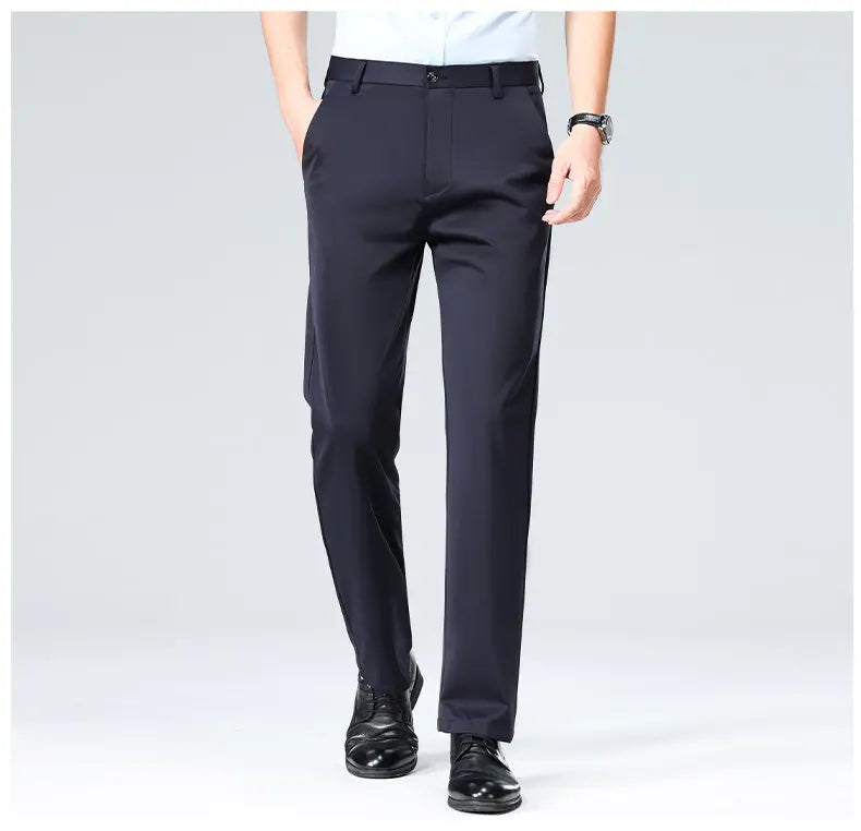 Men's Stretchy Casual Business Pants Spring Summer Breathable Full Length Home Work Trousers