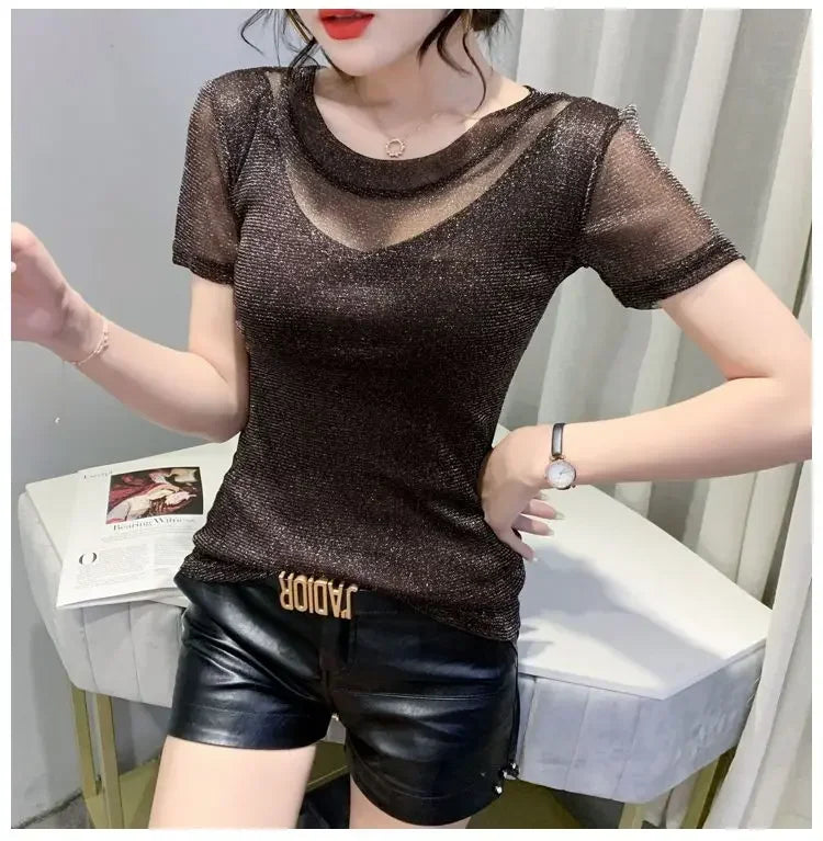 NoEnName_Null Women's Casual O-Neck Summer Tee – Solid Color, Slight Stretch, Short Sleeves