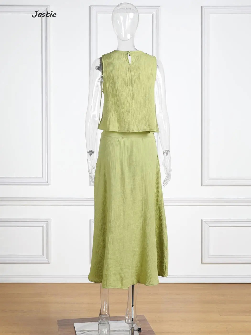 JASTIE Women's Casual A-Line Sleeveless Jersey Dress – Mid-Calf Length, Spring/Summer Style