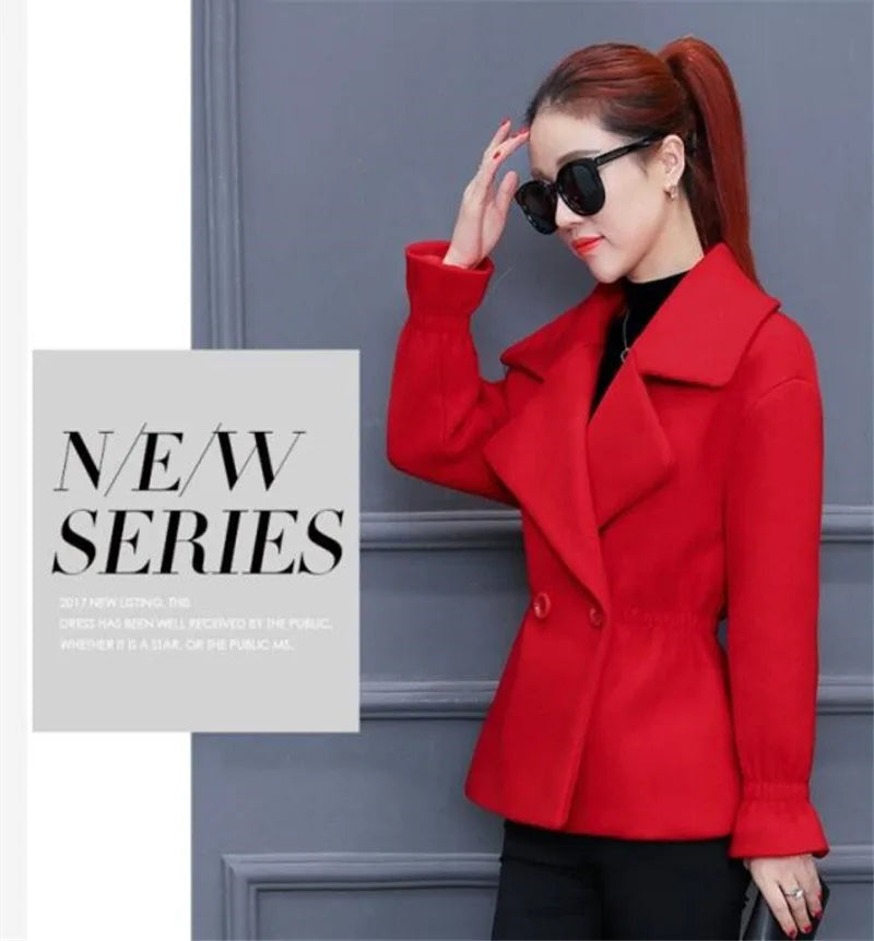 Elegant winter 100% wool Tops Female  coat for Autumn Winter Casual Short Jacket Double-Breasted Outerwear