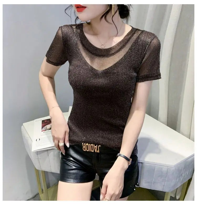 NoEnName_Null Women's Casual O-Neck Summer Tee – Solid Color, Slight Stretch, Short Sleeves