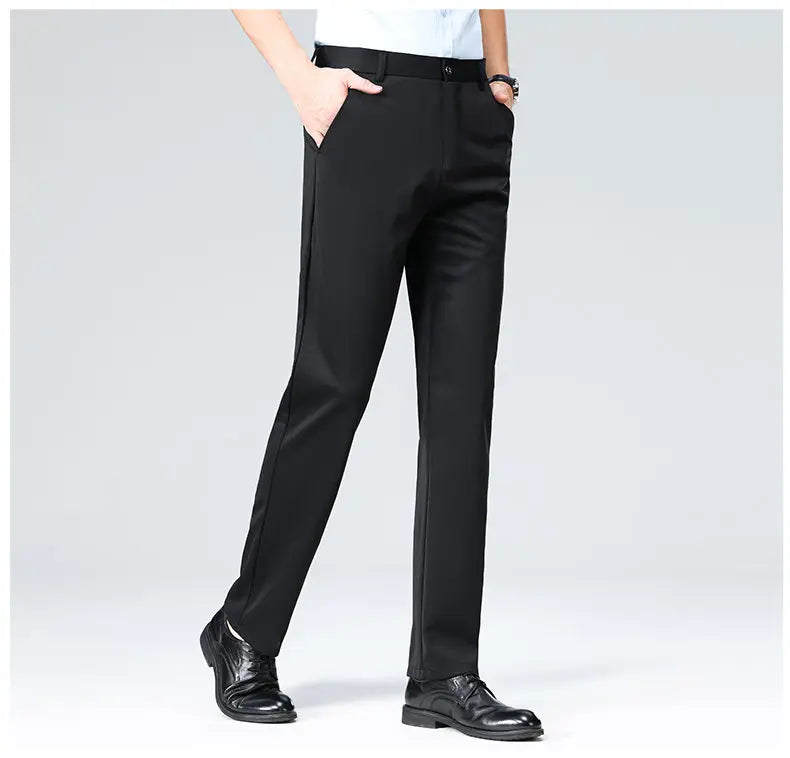 Men's Stretchy Casual Business Pants Spring Summer Breathable Full Length Home Work Trousers