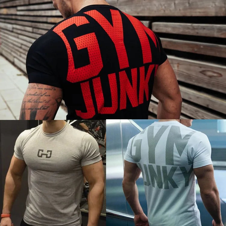 Men T Shirt Summer Fitness Bodybuilding exercising cloth