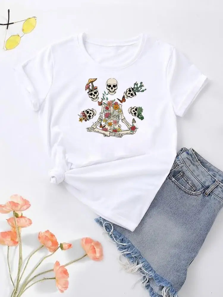 NoEnName_Null Women's Cartoon Print Casual O-Neck T-shirt – Summer Top