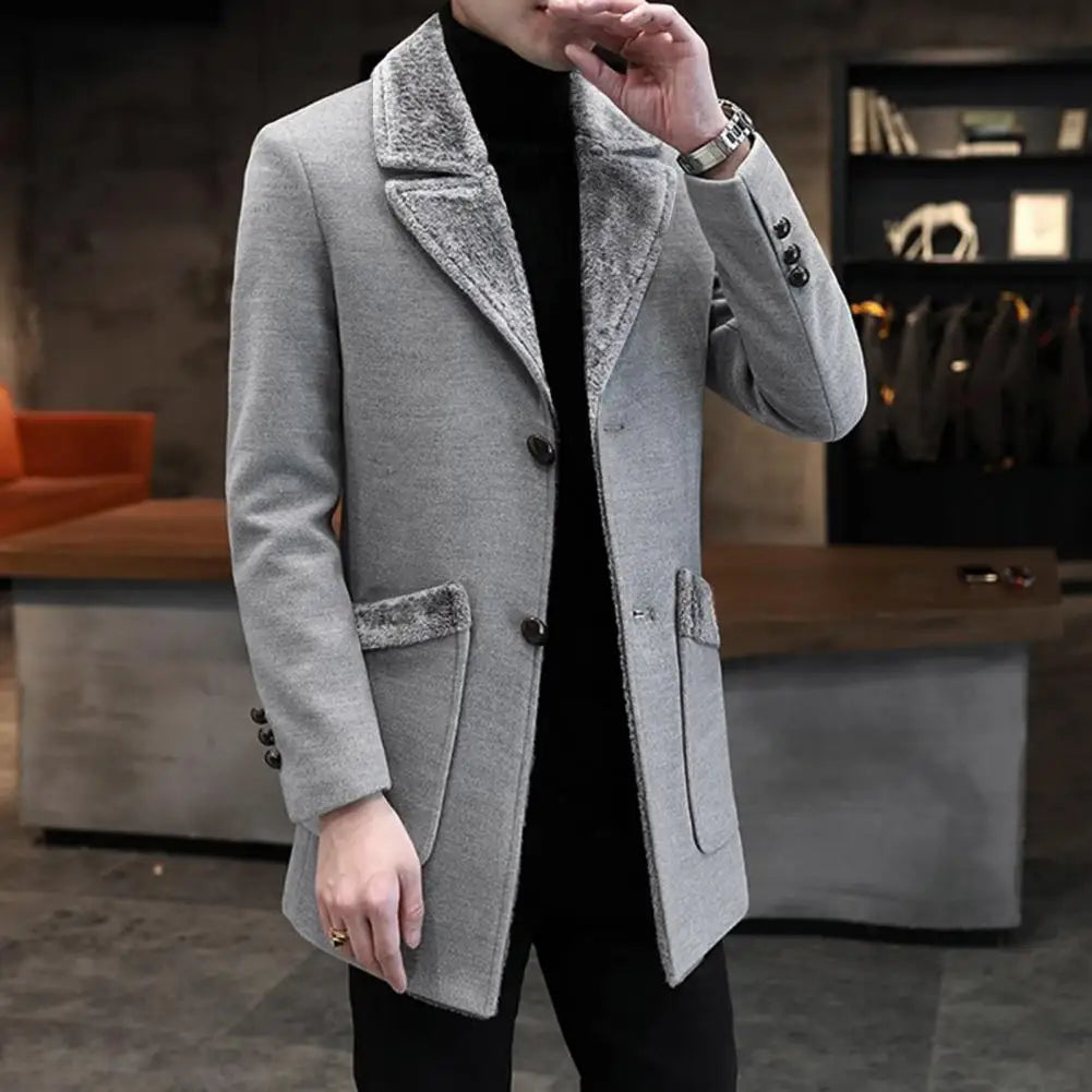 Popular Men Windbreaker Temperament overCoat Single-breasted Cold proof Turn-down Collar Buttons