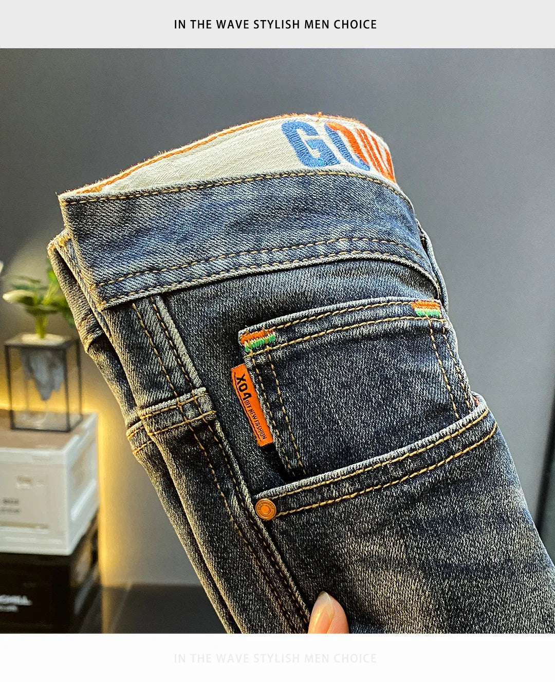 High end luxury casual jeans for men autumn winter fashion straight tube slim fit light business casual denim long pants