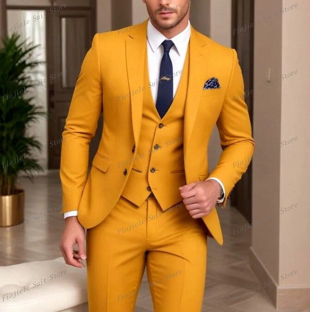 Fiojiele Men's Formal Wedding Suit - Cotton-Polyester Blend, Single Breasted, Four-Season Comfort