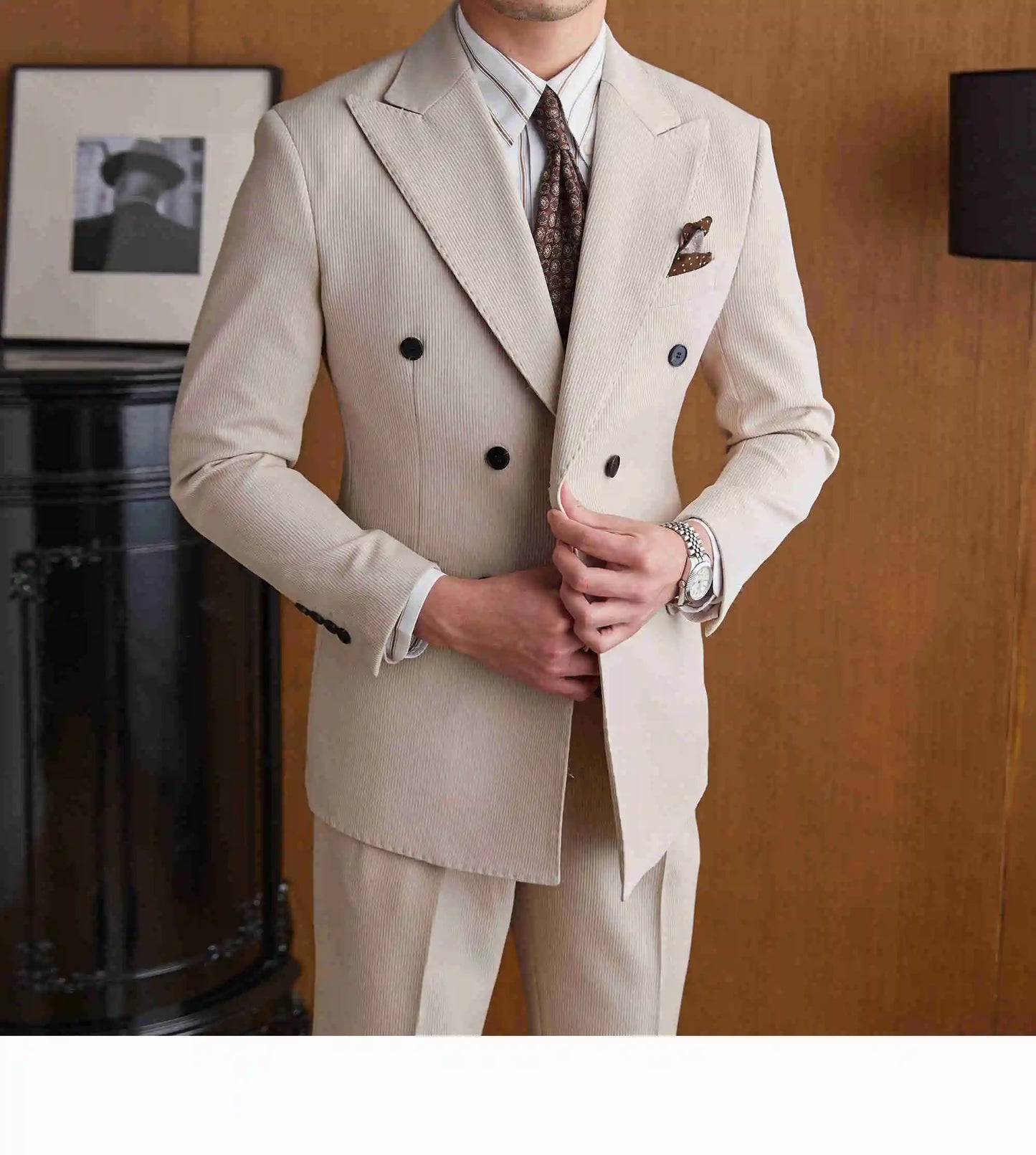 High Quality Double Breasted Suit 2 Pieces designed for Wedding, as well as for Business Formal Casual  Office.