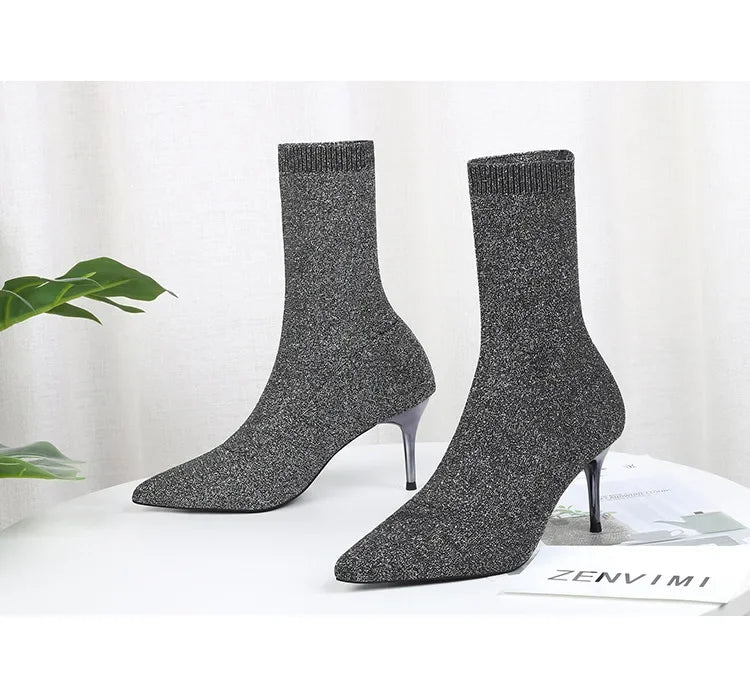 Sexy Boots Knitting Stretch Boots High Heels for Women