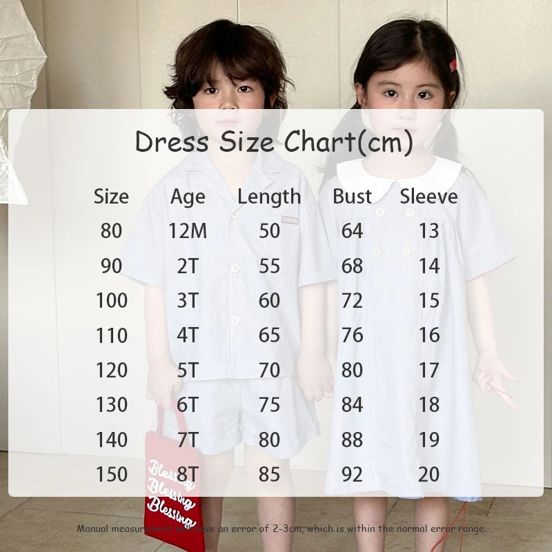 MILANCEL Unisex Summer Cotton Clothing Set for Kids (Ages 4–6) – Striped Short Sleeve Shirt and Shorts