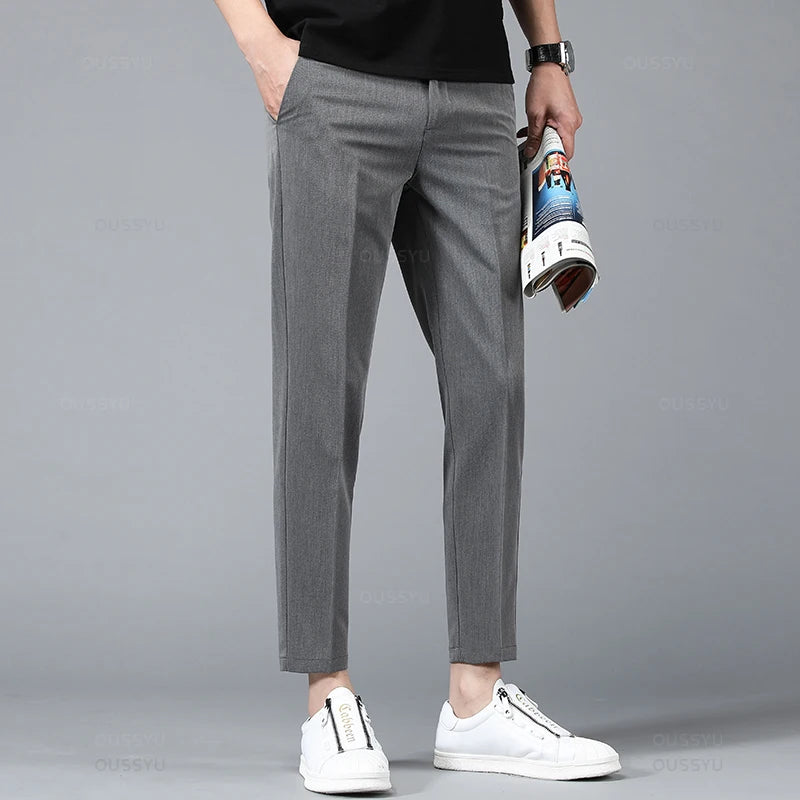 OUSSYU Men’s Smart Casual Straight-Leg Pants – Lightweight Summer Collection