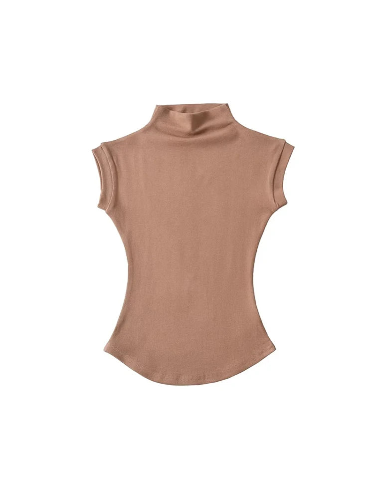 Women's Sleeveless Turtleneck Slim Fit Knit Top Summer 2024 by TODOBLACK