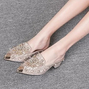 Mules Shoes Women Sandals Ladies Elegant Rhinestone Designer Mirror Luxury Party Slipper Summer New 2024 Slippers Fashion Roman