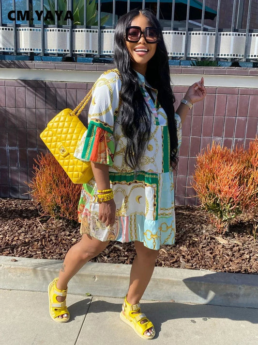 CM.YAYA Women's Casual Paisley Print A-Line Mini Dress with Flare Sleeves – Summer 2024 Collection