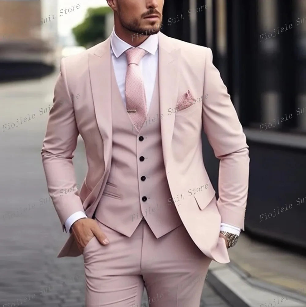 Fiojiele Men's Formal Wedding Suit - 4-Season Cotton-Polyester Blend, Single Breasted