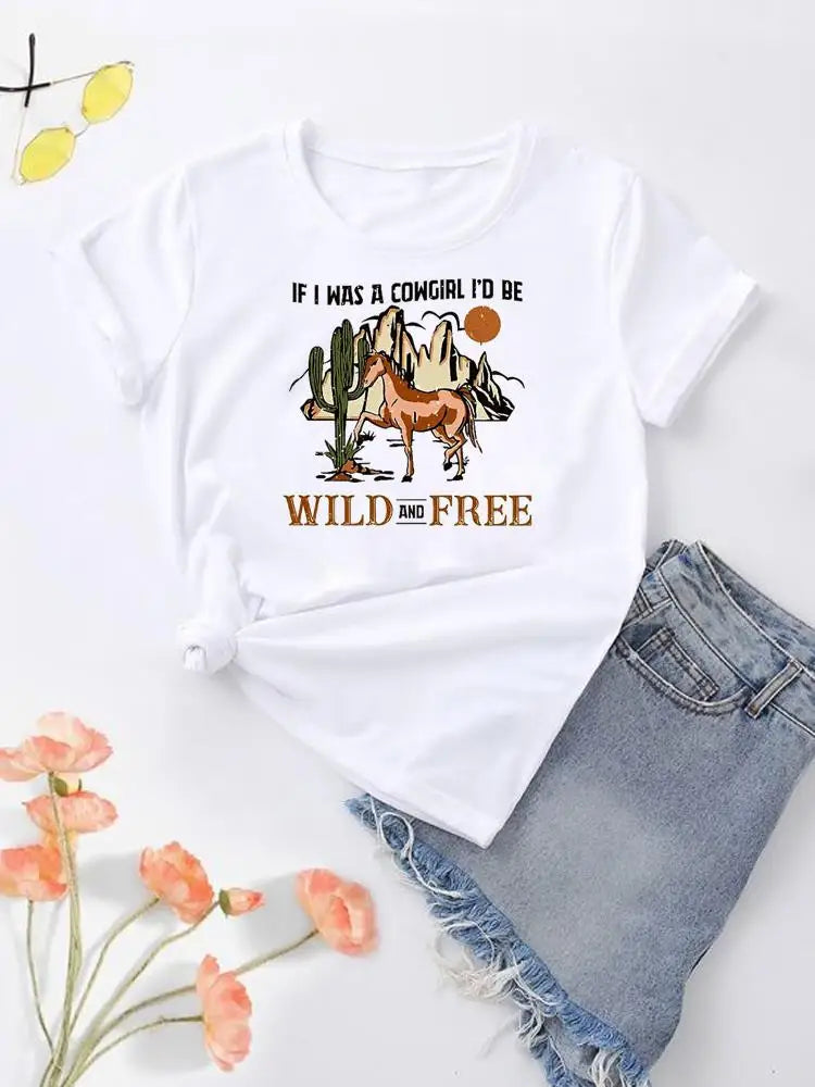 NoEnName_Null Women's Cartoon Print Casual O-Neck T-shirt – Summer Top