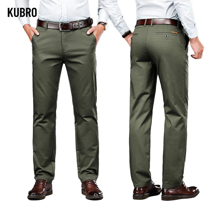 KUBRO High Quality Men's Clothing Autumn Winter Office Business Casual Trousers American Elegant Loose Straight Cargo Pants