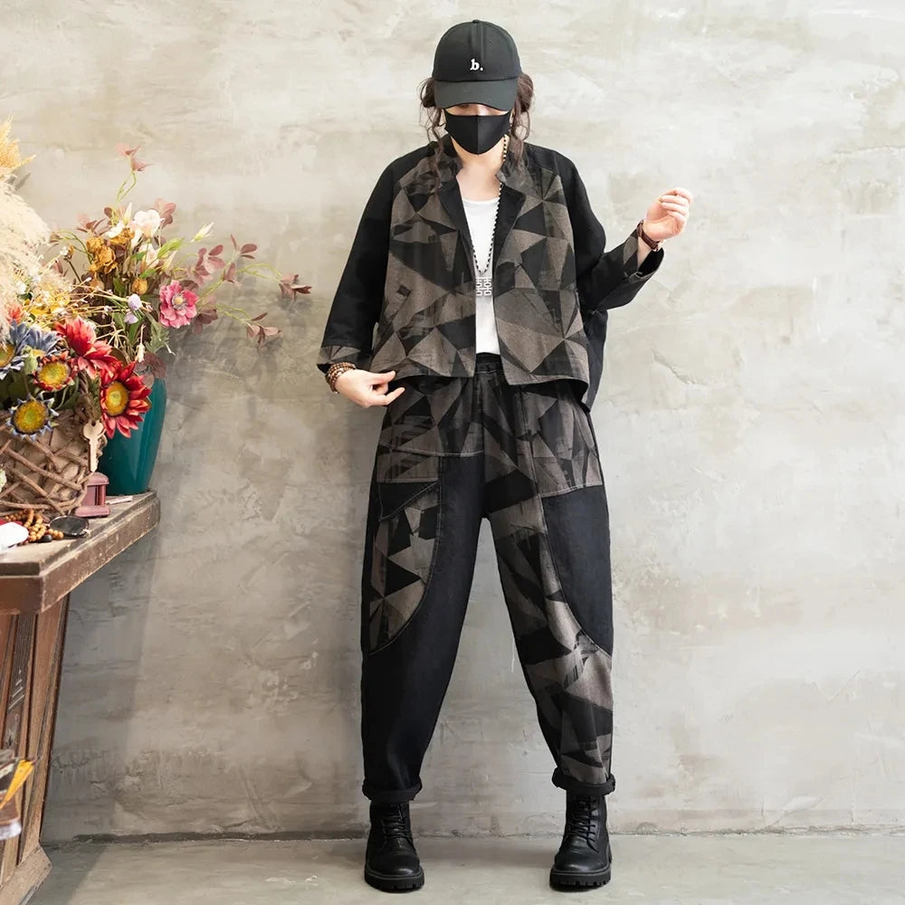 Stylish Denim Jacket Suit for Office Ladies