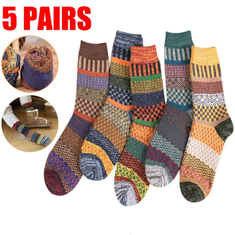 5 Pairs Winter Thick Warm Nordic Wool Blend Socks High Quality Fashion Vintage Thermal Crew socks For Men and Women Gifts 2023