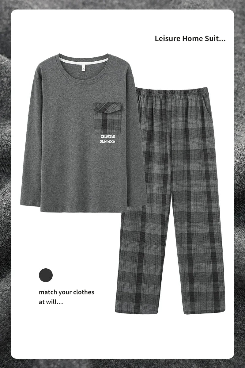 Elegant Man's Pajamas Loungewear 2023 Autumn Winter New Big Size 3xl 4xl Knitted Cotton Sleepwear Fashion Lounge Set Nightwear