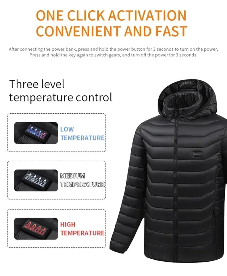 23 Areas Heated Jacket Men's Winter USB Electric Parkas Smart Self-Heating Clothes Women's Camping Ski Down Cotton Padded Coat