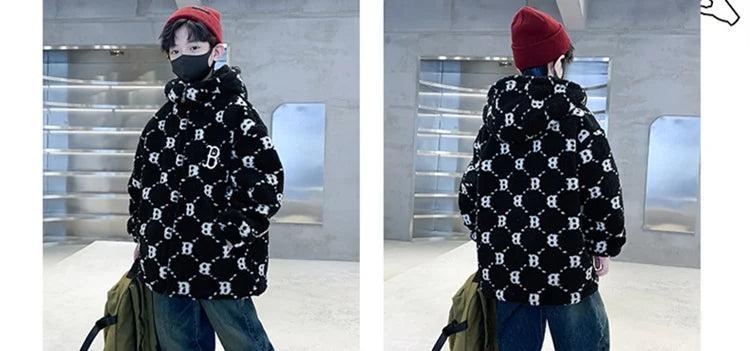 Teenage Warm Wool Jacket Zip Up Hoodie Blends Outerwear