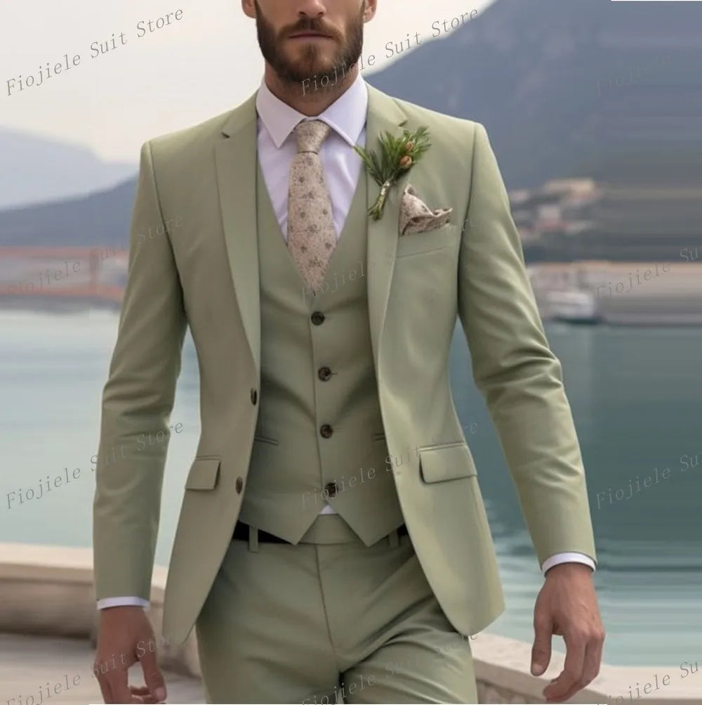Fiojiele Men's Formal Wedding Suit - Cotton-Polyester Blend, Single Breasted, Four-Season Comfort