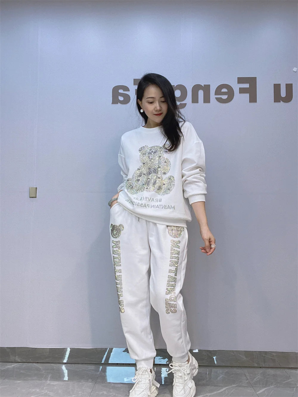 NoEnName_Null Casual Autumn/Winter Cartoon Pattern Pullover Set with Drawstring Waist and Pockets  &nbsp;