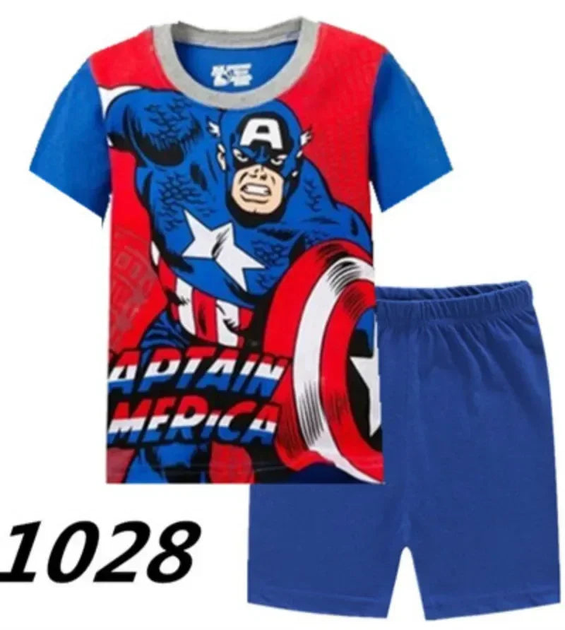 MINISO Kids Cartoon Pajama Sets – Short Sleeve Summer Outfits for Boys &amp; Girls (Spiderman, Iron Man, Mickey, Elsa &amp; More)