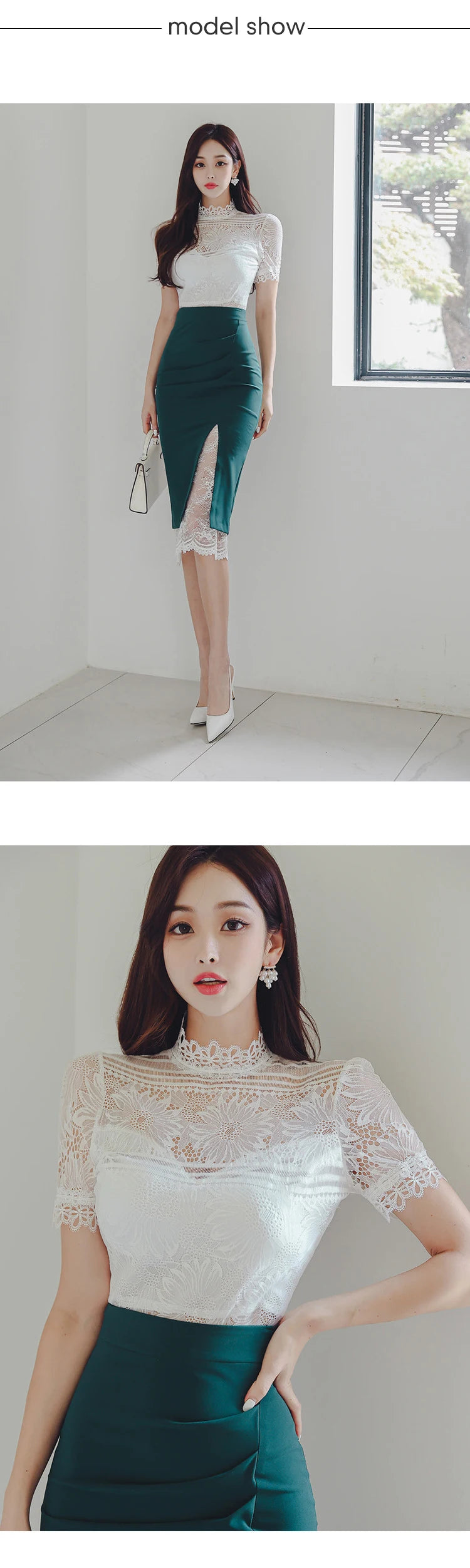 MingJieBiHuo Women's Vintage Slim Fit Lace Midi Dress – Stand Collar, Zipper Closure