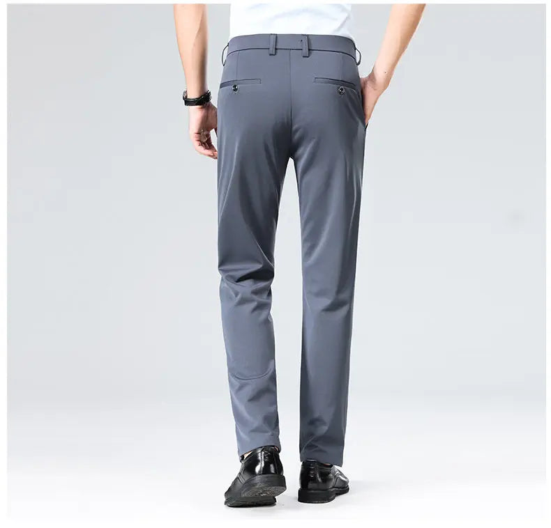 Men's Stretchy Casual Business Pants Spring Summer Breathable Full Length Home Work Trousers