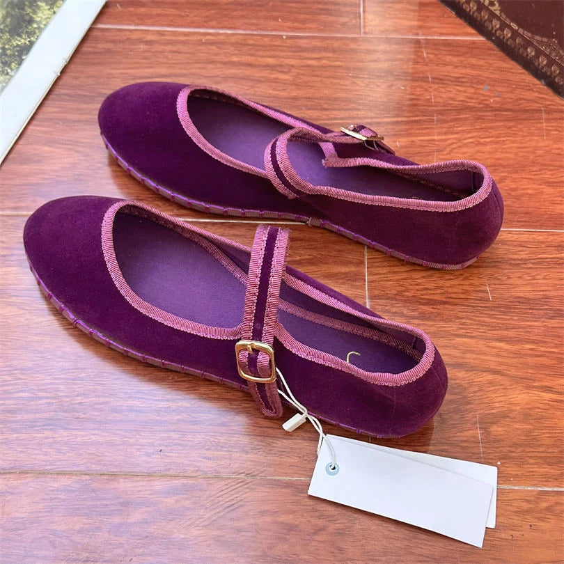 IEKROPOT Women's Mary Janes Flats with Buckle Strap - Casual Canvas Shoes