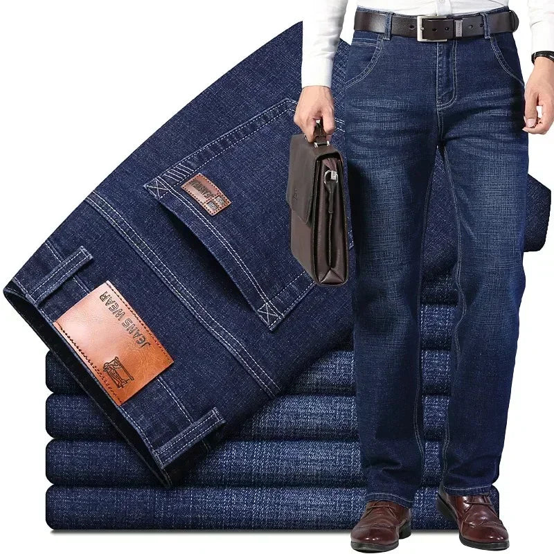 Business Men's Stretch Jeans Autumn New Straight Casual Regular Classic Fashion Denim Trousers