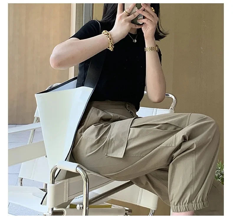 Summer T Shirts For Women cream Casual Korean Streetwear Basic Solid Young Cool free-sized Tops 2025