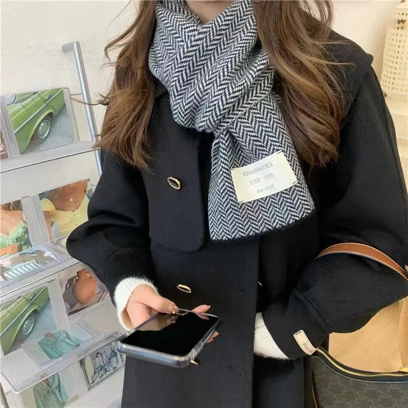 Women's Scarves High Quality Knitted  Vintage Stripe Patterns Winter Outdoors Warm utilising in Autumn and Winter Black