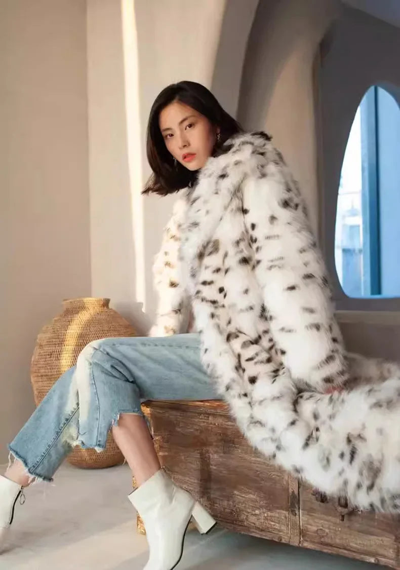 PRINTKAOIR Women's Winter Fox and Mink Fur Coat