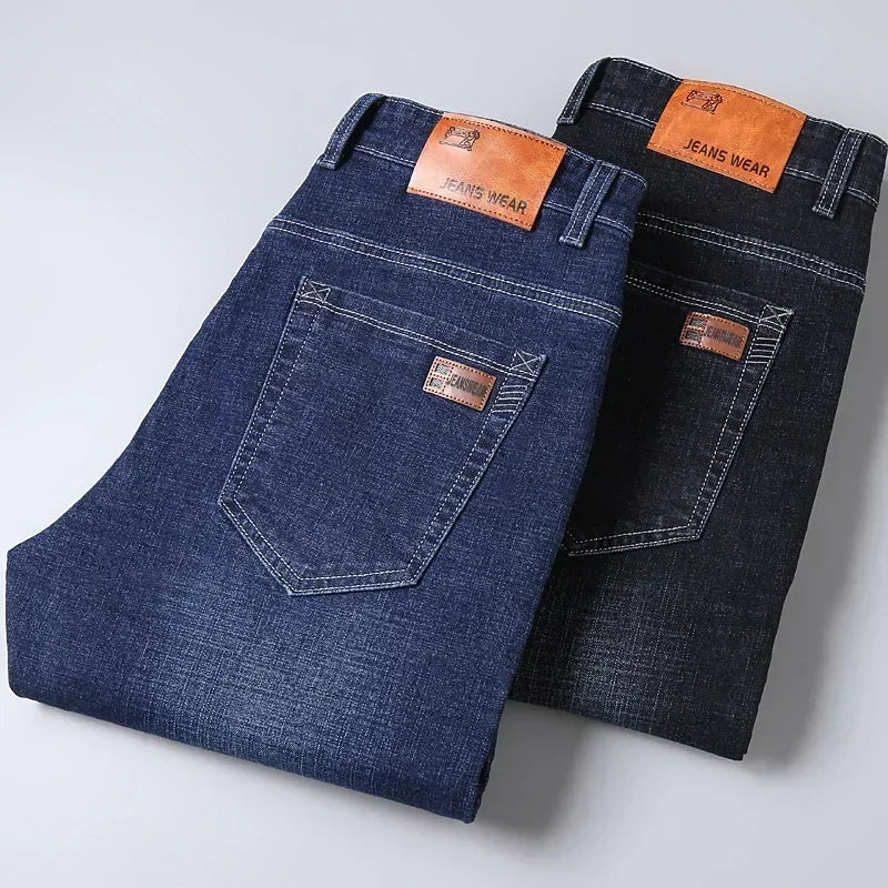 Business Men's Stretch Jeans Autumn New Straight Casual Regular Classic Fashion Denim Trousers