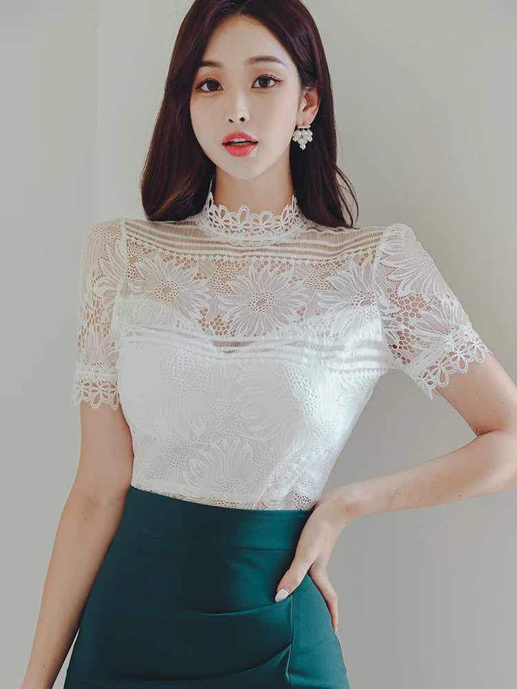 MingJieBiHuo Women's Vintage Slim Fit Lace Midi Dress – Stand Collar, Zipper Closure