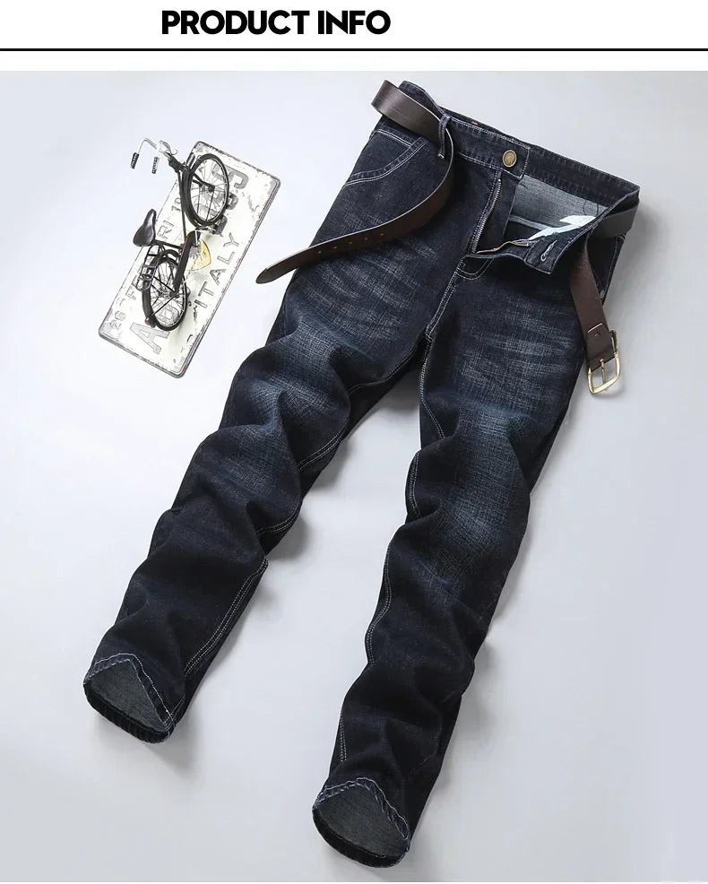 Business Men's Stretch Jeans Autumn New Straight Casual Regular Classic Fashion Denim Trousers