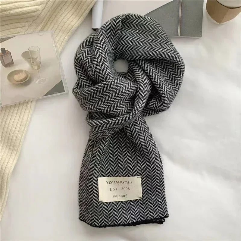 Women's Scarves High Quality Knitted  Vintage Stripe Patterns Winter Outdoors Warm utilising in Autumn and Winter Black