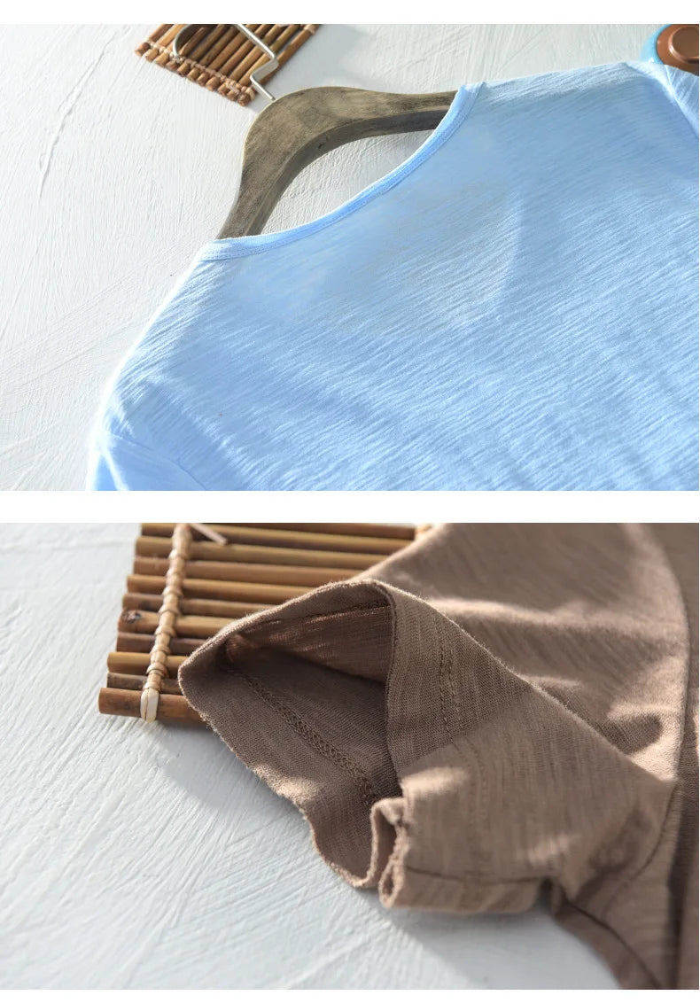 FAVOCENT Men’s V-Neck Bamboo Fiber Cotton-Polyester Casual Tee – Comfortable &amp; Stylish for Summer