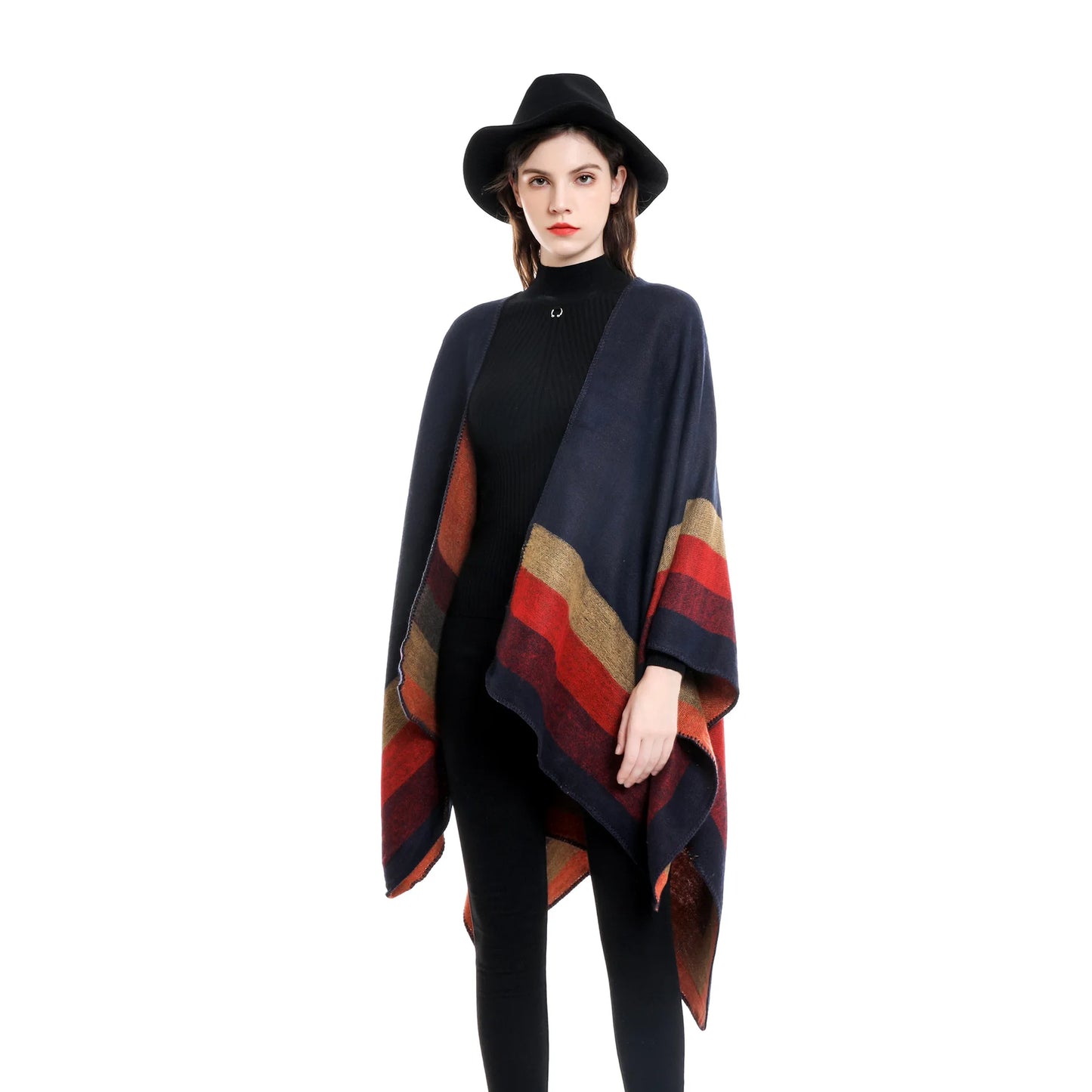 2024 New Fashion Winter Warm Plaid Ponchos And Capes For Women Oversized Shawls and Wraps up Cashmere Pashmina Female Bufanda Mujer