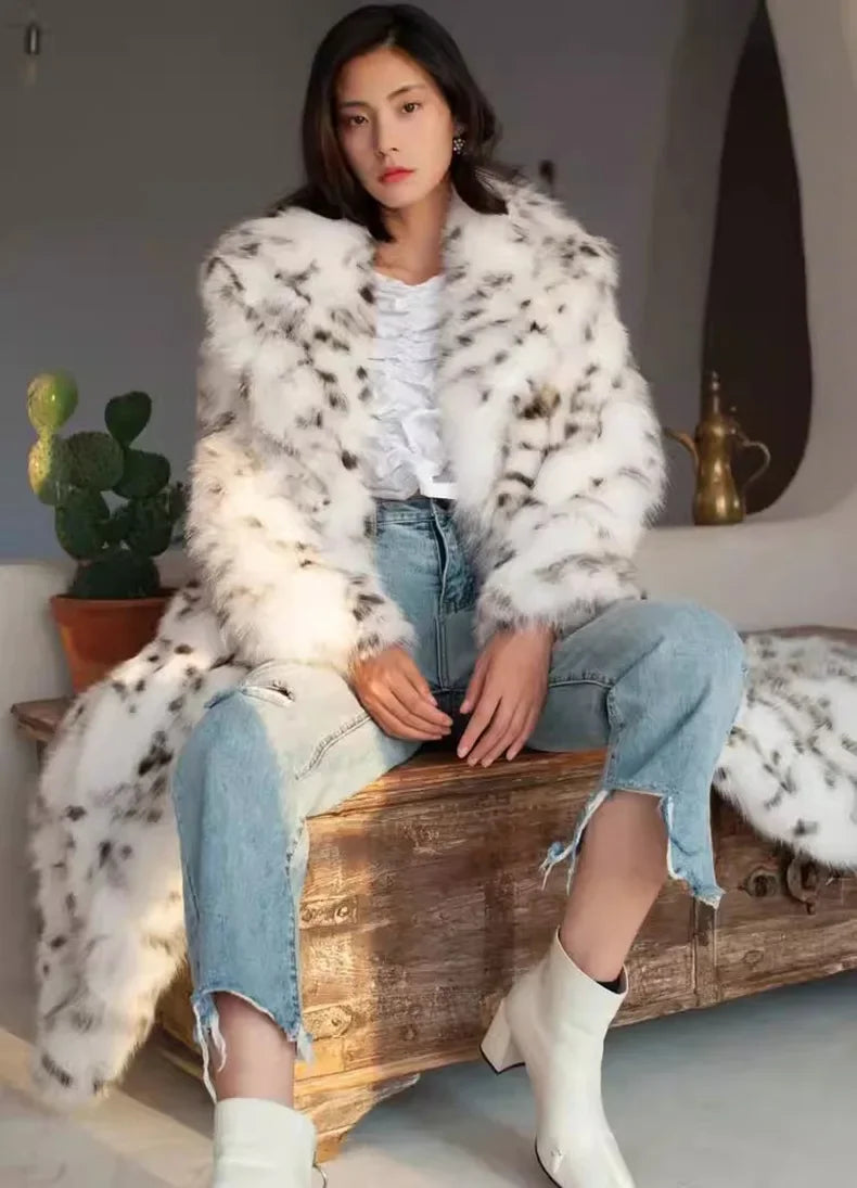 PRINTKAOIR Women's Winter Fox and Mink Fur Coat