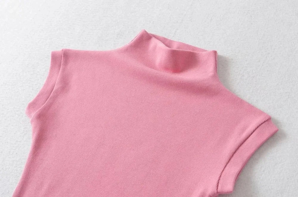 Women's Sleeveless Turtleneck Slim Fit Knit Top Summer 2024 by TODOBLACK