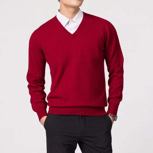 NoEnName_Null Men's Slim Fit Solid V-Neck Sweater Pullover – Autumn & Winter Collection