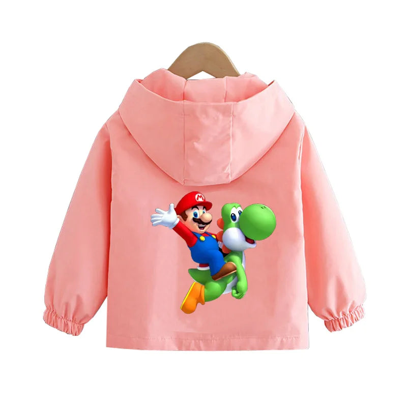 Spring Boys and Girls Cartoon Super Mario Zipper Hoodies Jacket for 1-10 Years