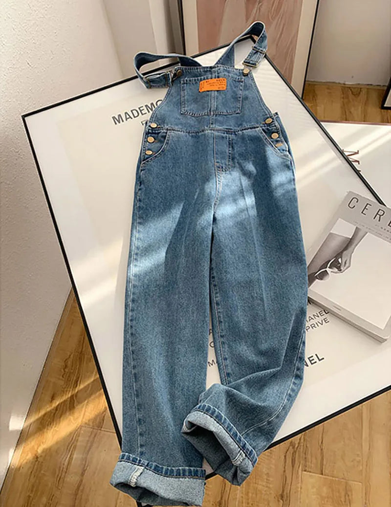 MEXZT Jumpsuits  Denim Overalls Vintage Loose Casual Wide Leg Jeans